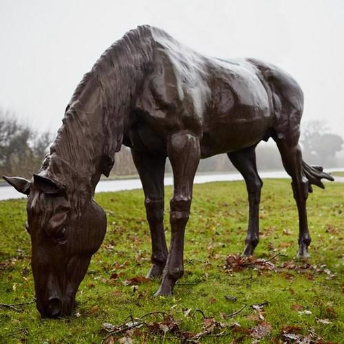 CAST IRON LIFESIZE GRAZING HORSE STATUE