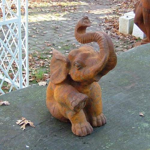 CAST IRON SITTING ELEPHANT STATUE