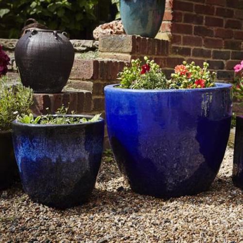 GLAZED EGG POT PLANTER – BLUE