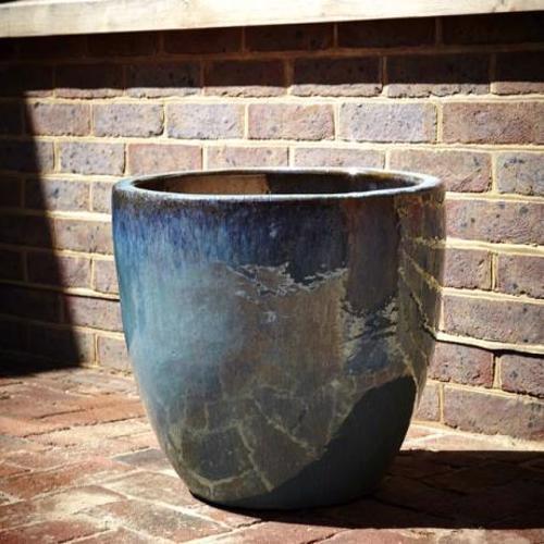 GLAZED EGG POT PLANTER – STREAKY GREEN