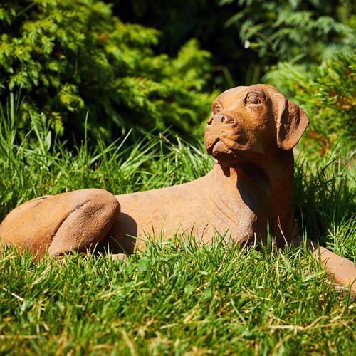 CAST IRON LYING LABRADOR STATUE