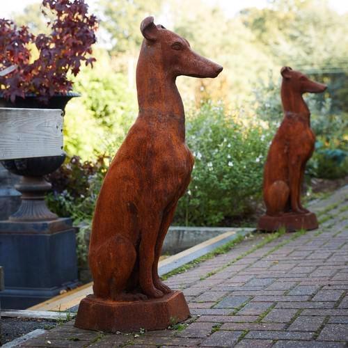 CAST IRON SITTING WHIPPET STATUE ON PAIR