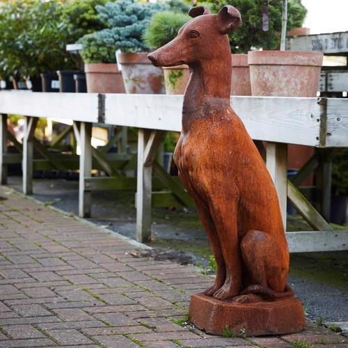 CAST IRON SITTING WHIPPET STATUE ON PAIR